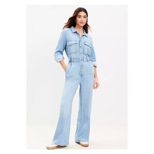 NWT Loft Denim Straight Leg Jumpsuit Vintage Wash Cotton Lyocell Petite Small